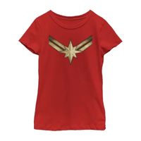 Little & Big Girls Crew Neck Short Sleeve Captain Marvel Graphic T-Shirt