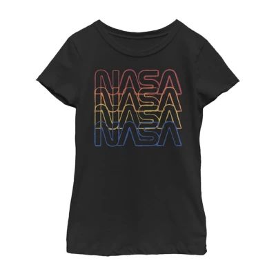 Little & Big Girls Crew Neck Short Sleeve NASA Graphic T-Shirt