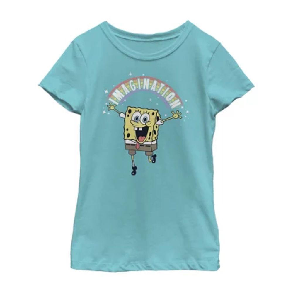 Little & Big Kid Girls Crew Neck Short Sleeve Regular Fit Spongebob Graphic T-Shirt