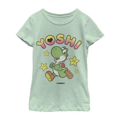Little & Big Girls Yoshi Crew Neck Short Sleeve Super Mario Graphic T-Shirt
