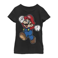 Little & Big Kid Girls Crew Neck Short Sleeve Regular Fit Super Mario Graphic T-Shirt