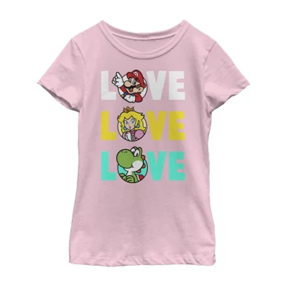 Little & Big Kid Girls Crew Neck Short Sleeve Regular Fit Super Mario Graphic T-Shirt