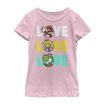 Little & Big Kid Girls Crew Neck Short Sleeve Regular Fit Super Mario Graphic T-Shirt