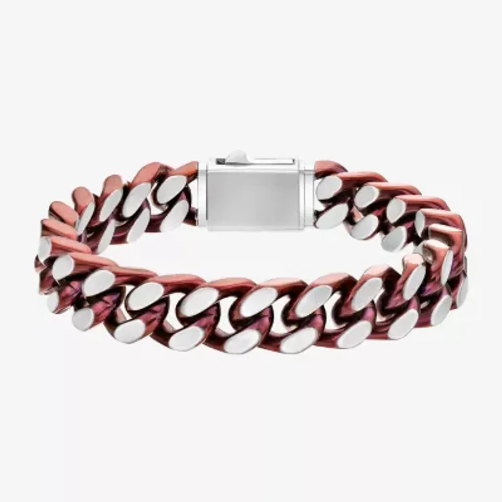 Mens Stainless Steel Solid Curb Chain Bracelet