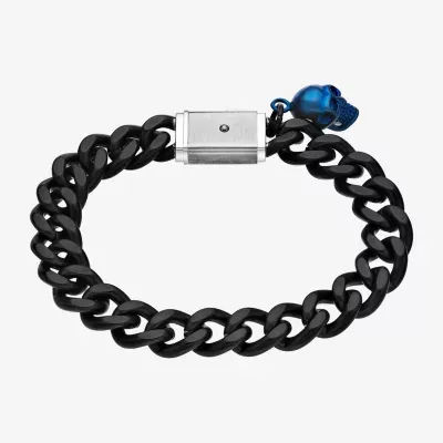 Mens Stainless Steel Solid Curb Skull Chain Bracelet