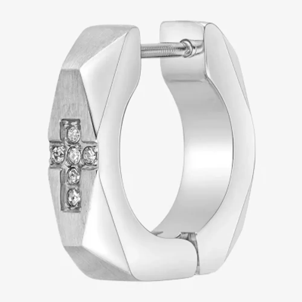 Mens Cubic Zirconia Stainless Steel 14mm Hoop Earrings