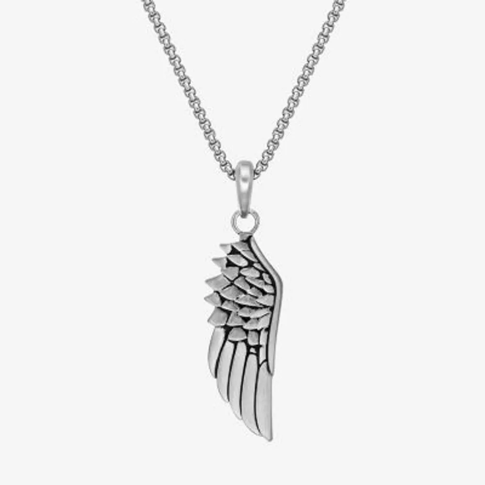 Mens Stainless Steel Wing 24 Inch Pendant Necklace