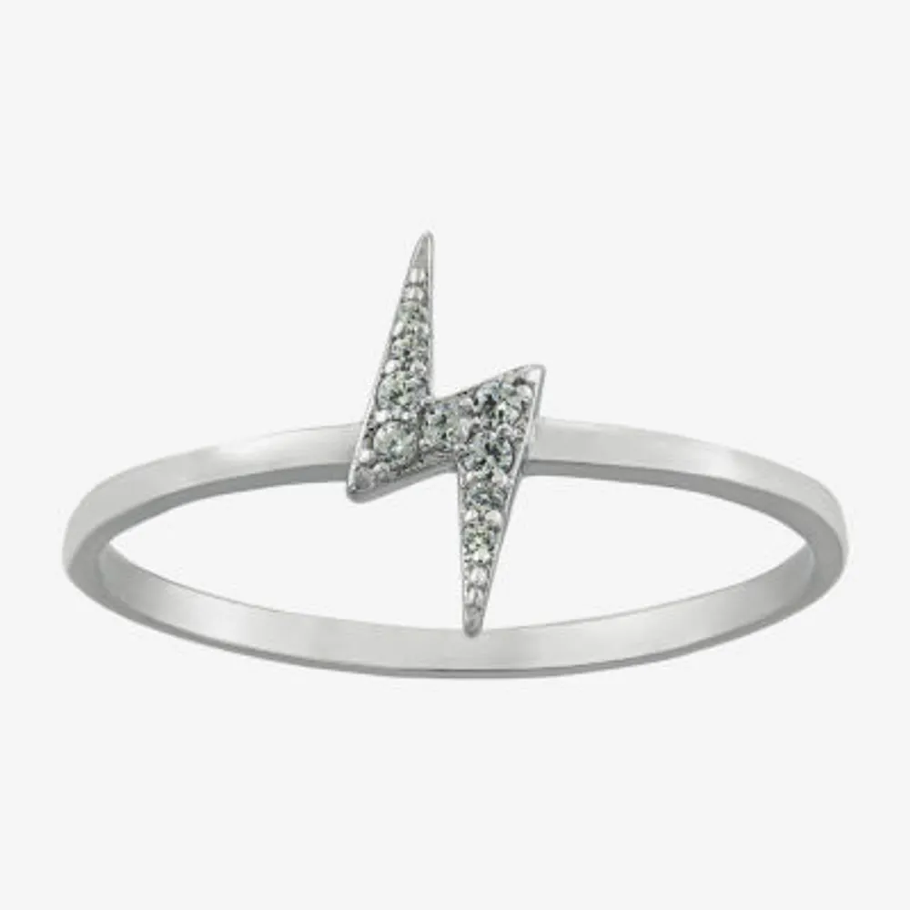 Silver Treasures Womens Cubic Zirconia Sterling Silver LIghtning Bolt Band
