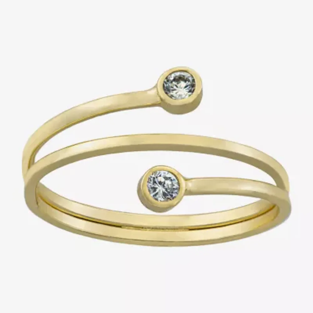 Silver Treasures Womens 2.5MM Cubic Zirconia 14K Gold Over Silver Bypass Band