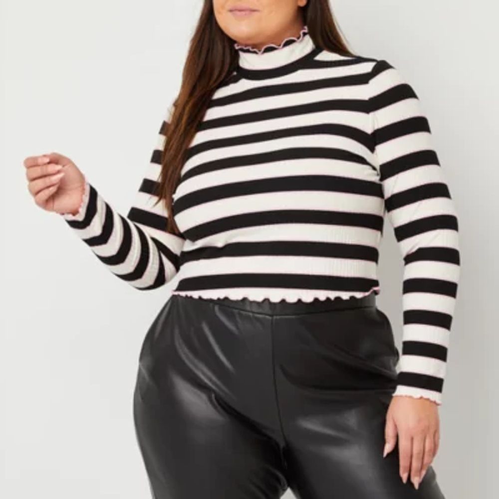 Juicy By Juicy Couture Womens Mock Neck Long Sleeve Plus Crop Top