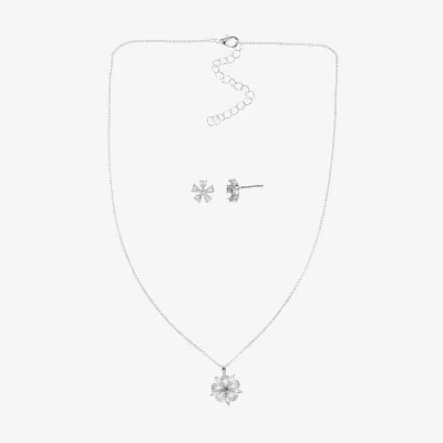 Sparkle Allure Womens Cubic Zirconia Pure Silver Over Brass Flower 2-pc. Jewelry Set