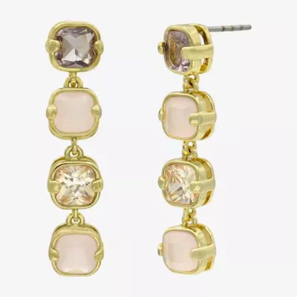 Sparkle Allure Womens Pink Cubic Zirconia 14K Gold Over Brass Cushion Drop Earrings