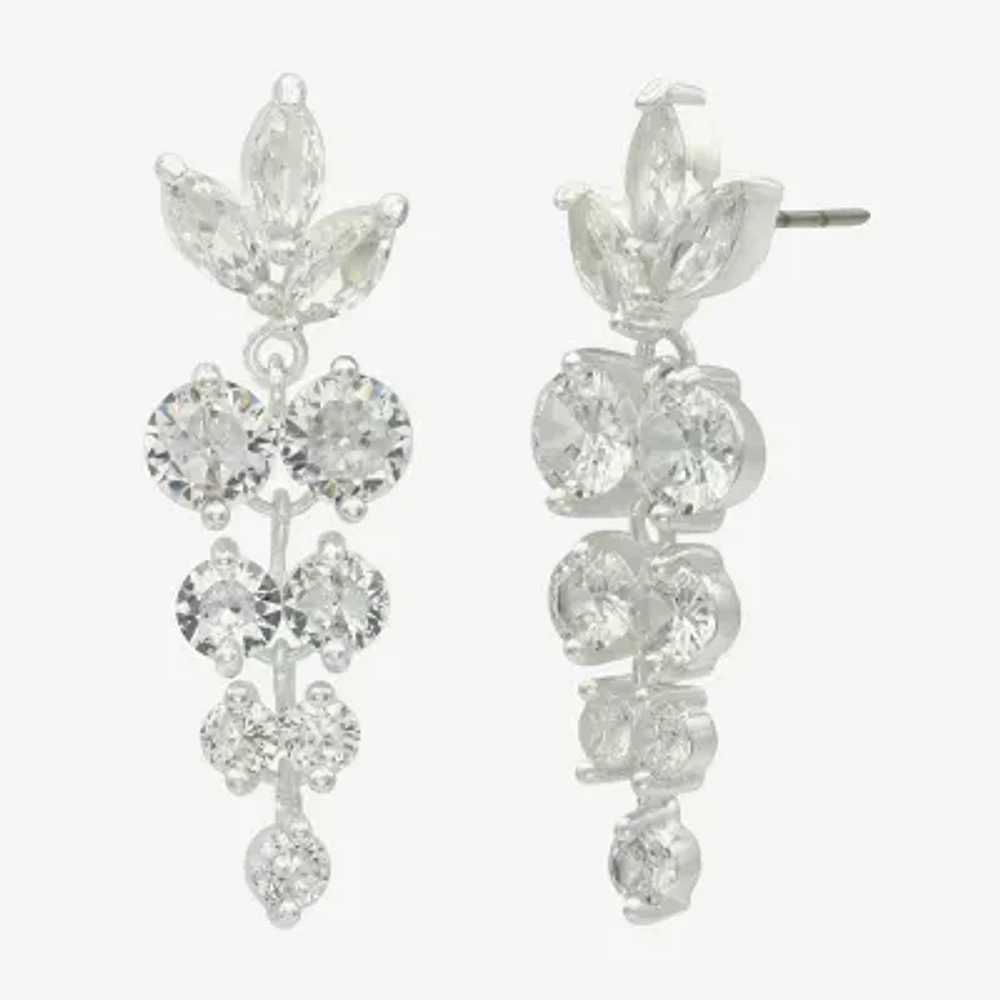 Sparkle Allure Cascade Womens Cubic Zirconia Pure Silver Over Brass Marquise Drop Earrings