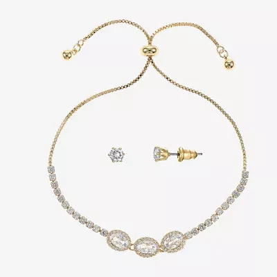 Sparkle Allure Halo Womens Cubic Zirconia 14K Gold Over Brass Oval 2-pc. Jewelry Set