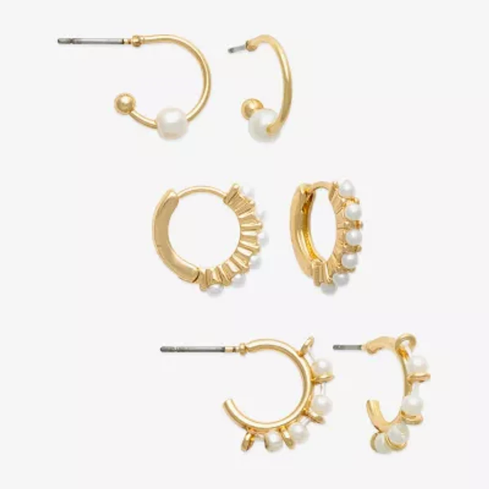 Mixit Womens Simulated Pearl 3 Pair Earring Set