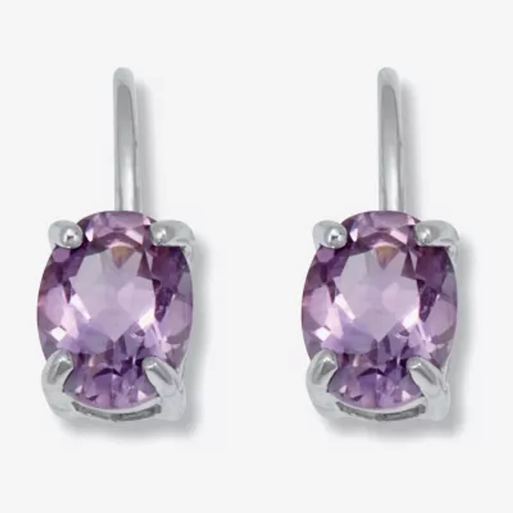 Womens Genuine Purple Amethyst Sterling Silver Oval Drop Earrings