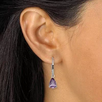 Womens Genuine Purple Amethyst Sterling Silver Pear Drop Earrings
