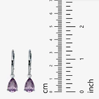 Womens Genuine Purple Amethyst Sterling Silver Pear Drop Earrings