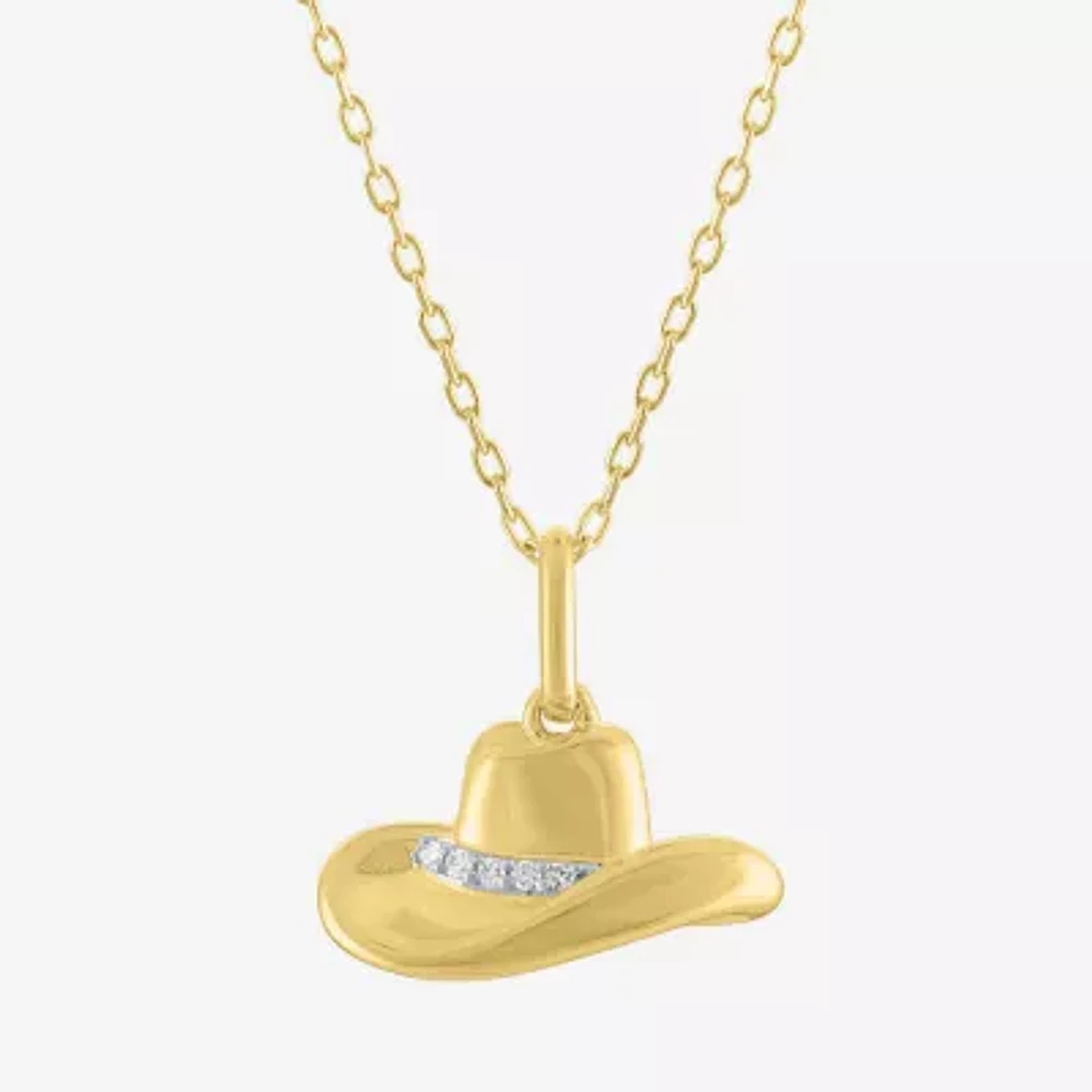 Diamond Accent Cowboy Hat (G-H / I1-I2) Womens Diamond Accent Lab Grown White Diamond 14K Gold Over Silver 16 Inch Pendant Necklace