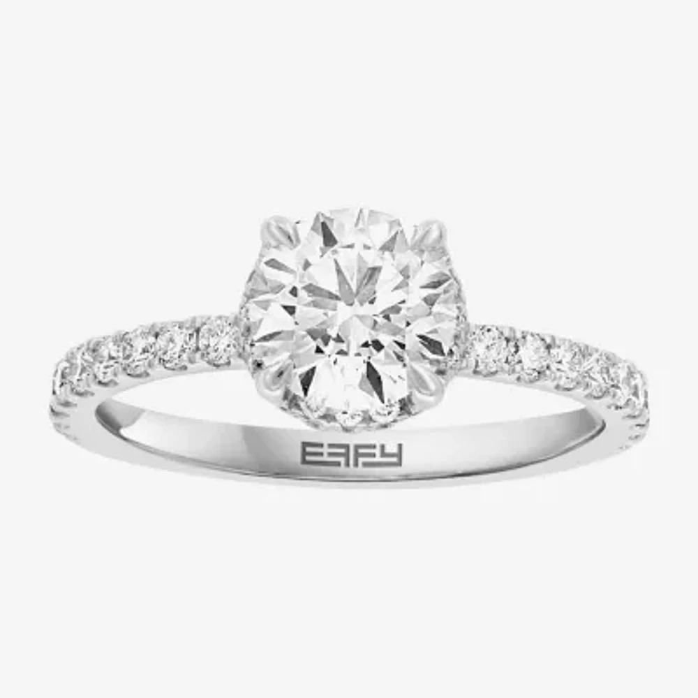 Effy (G / Vs2-Si1) Womens 1 3/4 CT. T.W. Lab Grown White Diamond 14K White Gold Round Solitaire Side Stone Engagement Ring