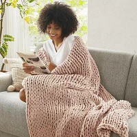 Madison Park Chenille Handmade Chunky Knit Lightweight Throw