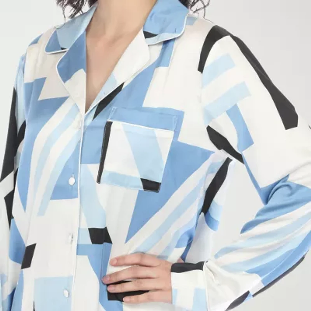 White Mark Womens Satin Long Sleeve 2-pc. Pajama Sets