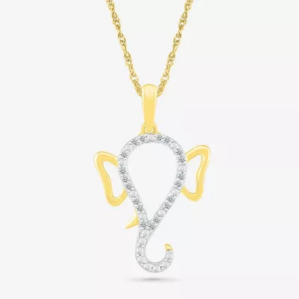 Lord Ganesha Womens Diamond Accent Natural White Diamond 14K White Gold 18 Inch Pendant Necklace