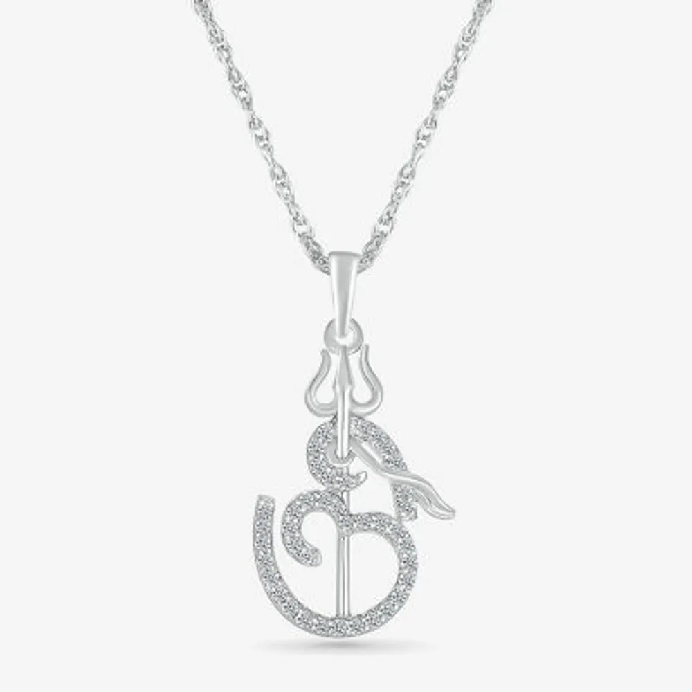 Ohm Symbol Womens 1/5 CT. Natural White Diamond 14K White Gold 18 Inch Pendant Necklace