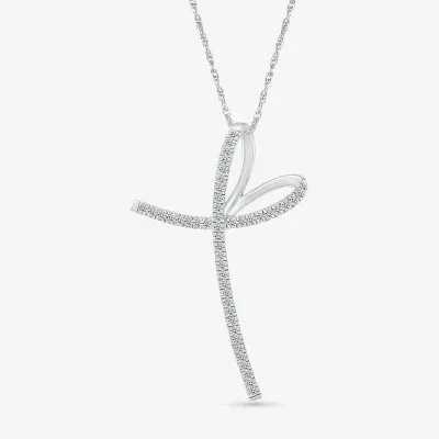 Womens 1/3 CT. T.W. Natural White Diamond 14K White Gold Cross 18 Inch Pendant Necklace
