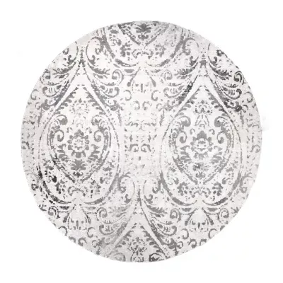 Nicole Miller Patio Sofia Juniper Damask Loomed Round Indoor Outdoor Area Rug
