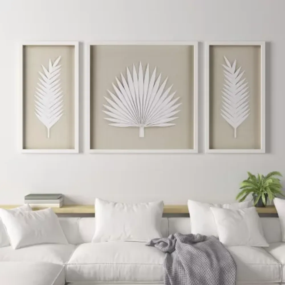 Madison Park Sabal Palm Rice Paper Shadow Box 3-pc. Wall Art Set