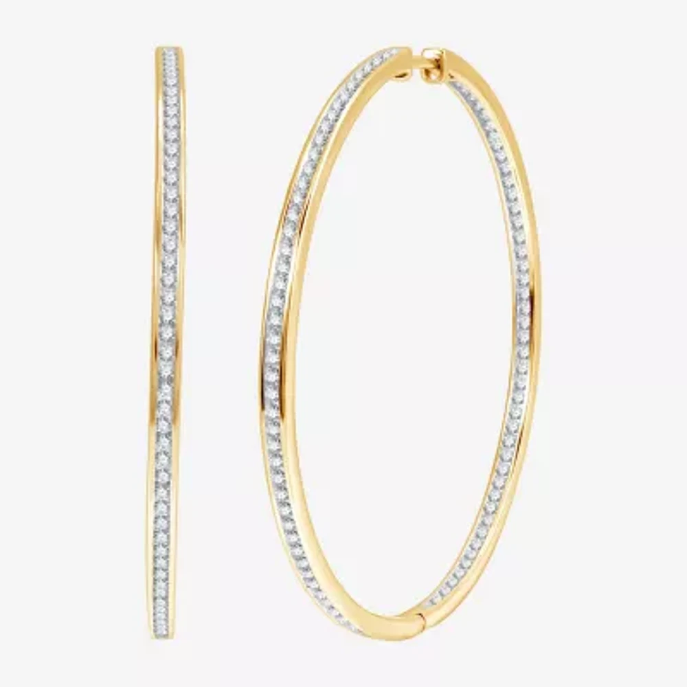 Womens 2 CT. T.W. Lab Grown White Diamond Sterling Silver 51.3mm Hoop Earrings