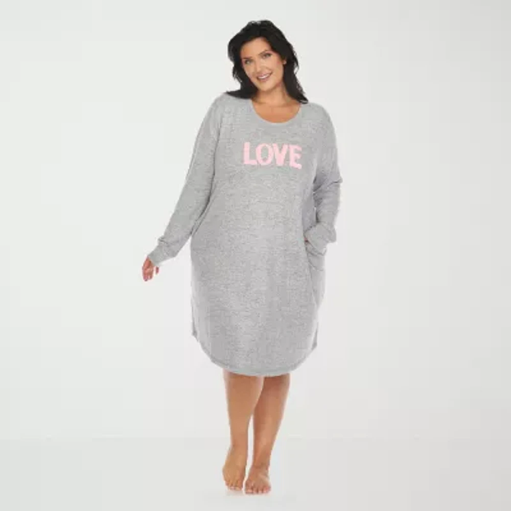 White Mark Womens Round Neck Long Sleeve Plus Nightgown