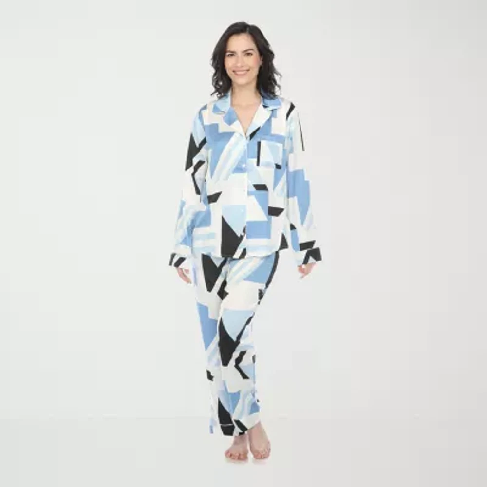 White Mark Womens Satin Long Sleeve 2-pc. Pajama Sets