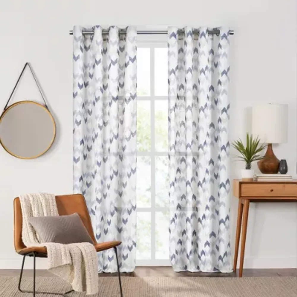 Fieldcrest Arden Modern Herringbone Cotton Grommet Top Sheer Single Curtain Panel