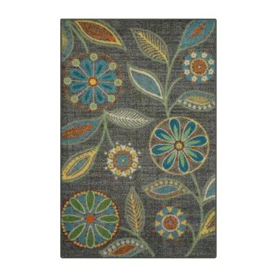 Maples Modern Floral Collection Washable Skid Resistant Indoor Rectangular Accent Rug
