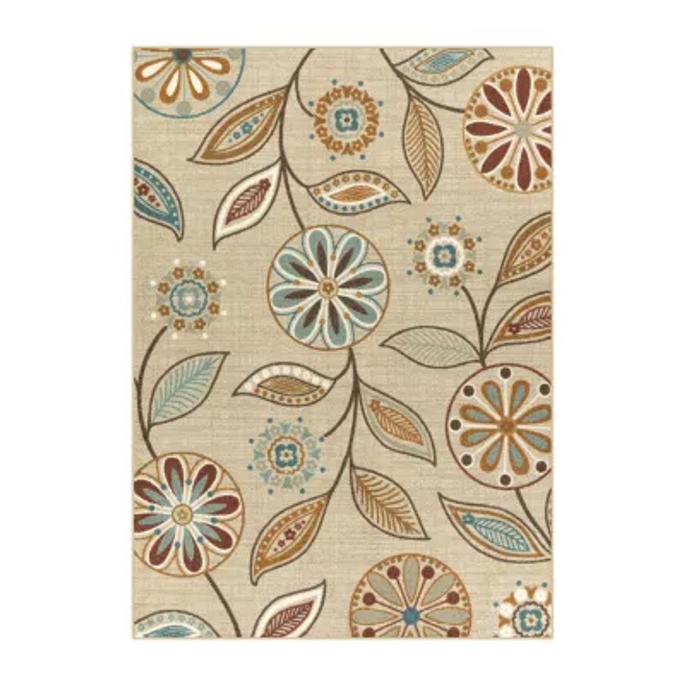Maples Modern Floral Collection Skid Resistant Indoor Rectangular Area Rug