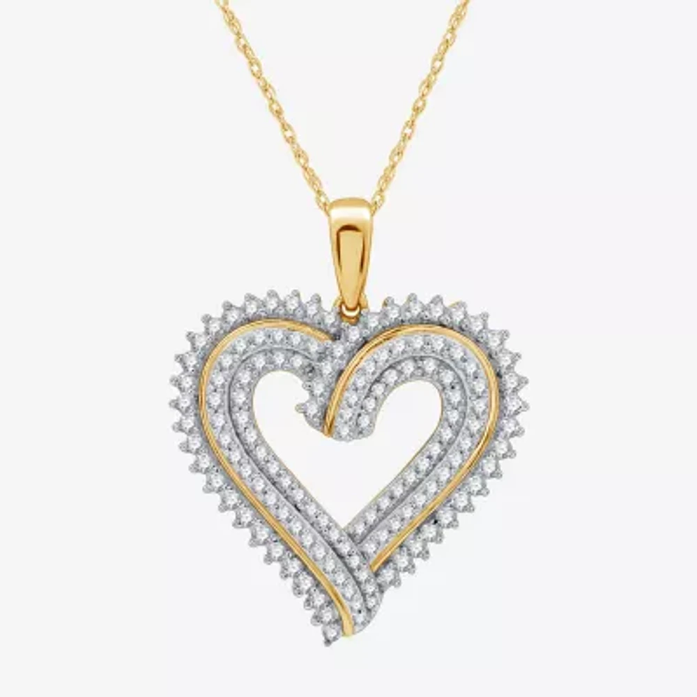 Womens / CT. T.W. Lab Grown White Diamond 14K Gold Over Silver Sterling Silver Heart 18 Inch Pendant Necklace