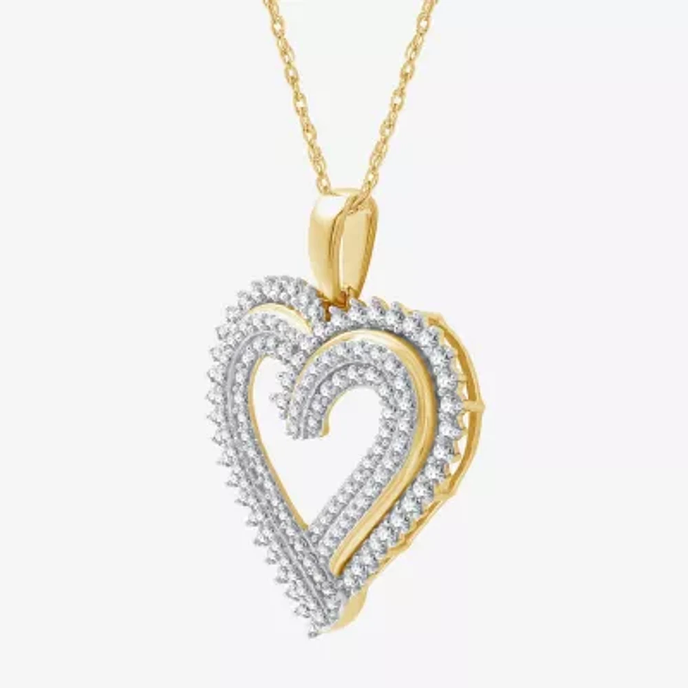 Womens / CT. T.W. Lab Grown White Diamond 14K Gold Over Silver Sterling Silver Heart 18 Inch Pendant Necklace
