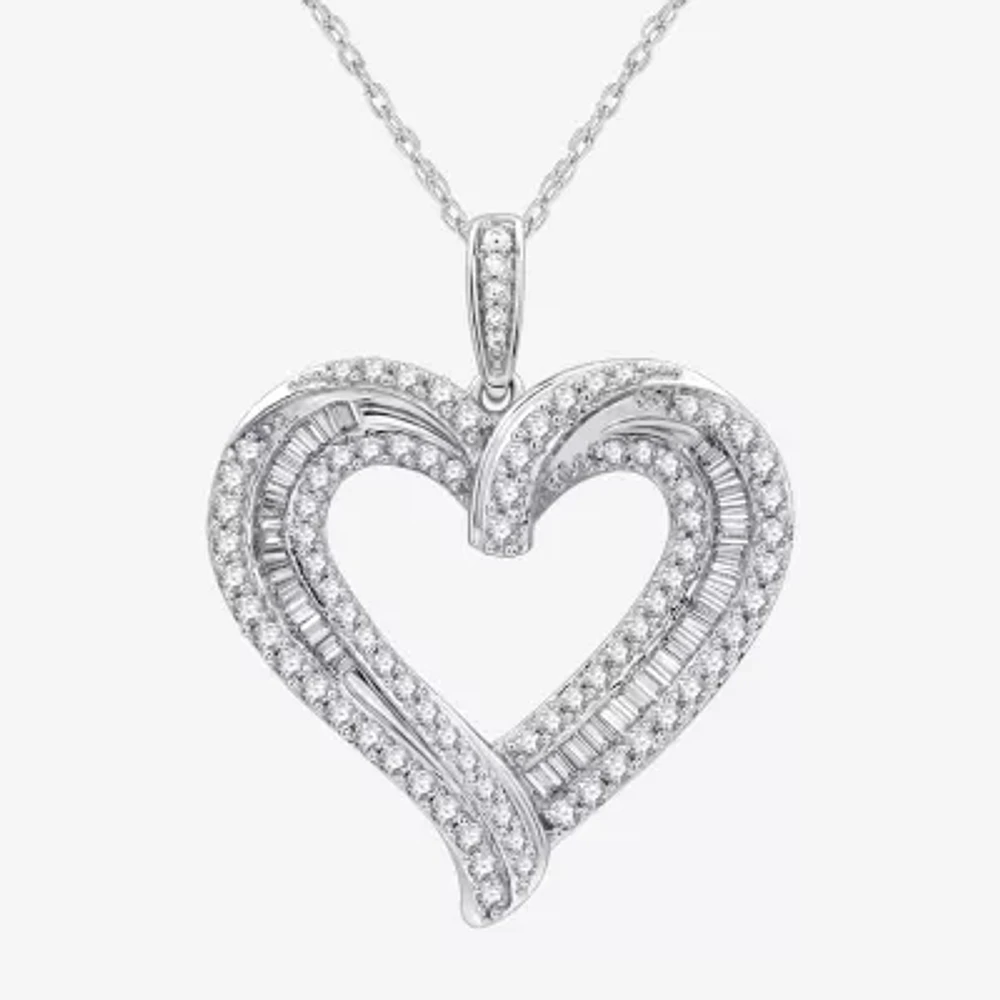 Womens 1 1/2 CT. T.W. Lab Grown White Diamond Sterling Silver Heart 18 Inch Pendant Necklace