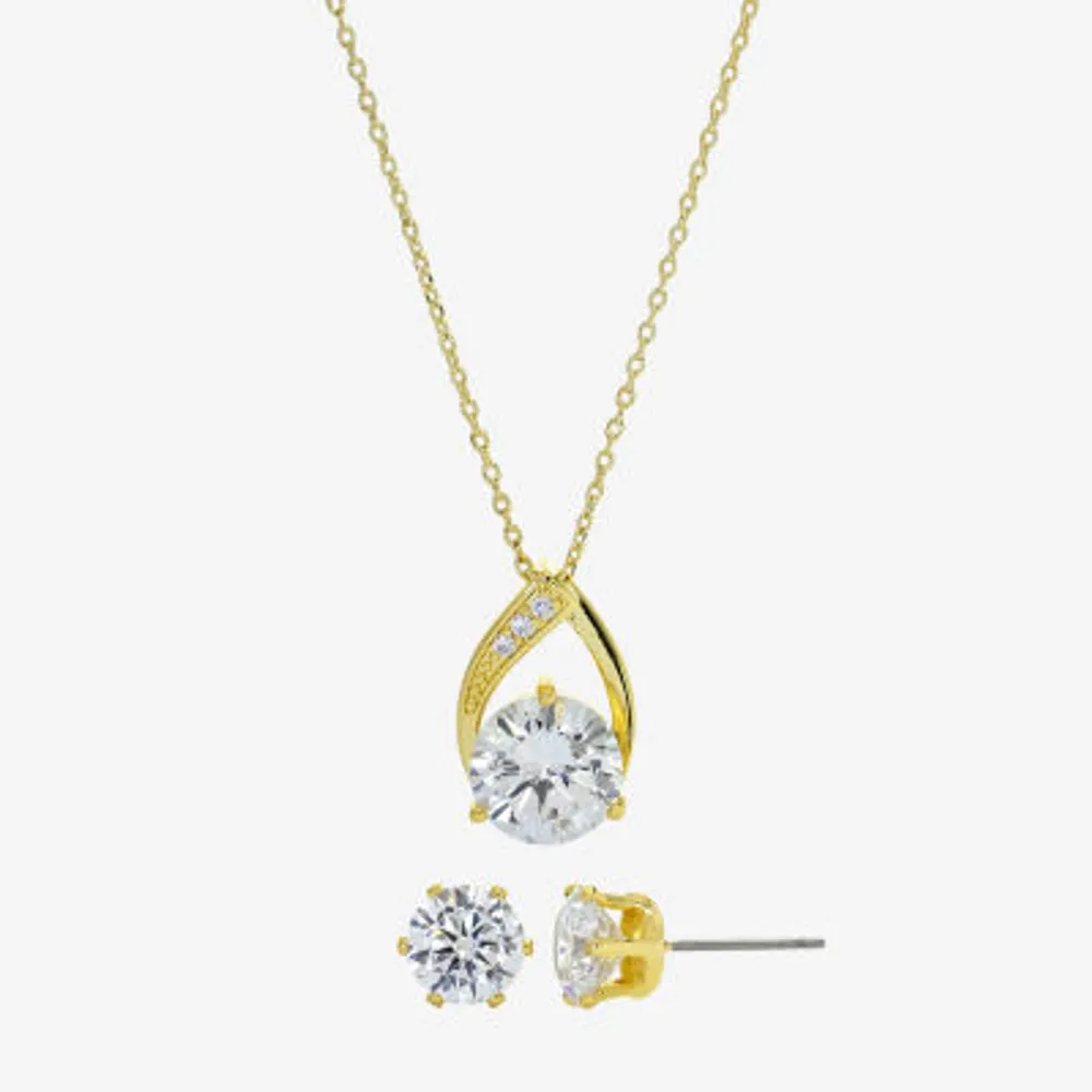 Sparkle Allure Womens Cubic Zirconia 14K Gold Over Brass Round 2-pc. Jewelry Set