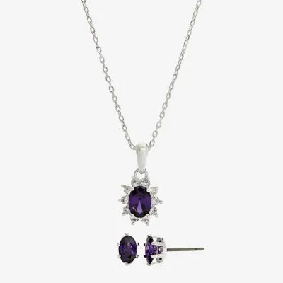 Sparkle Allure Womens Purple Cubic Zirconia Pure Silver Over Brass Flower 2-pc. Jewelry Set