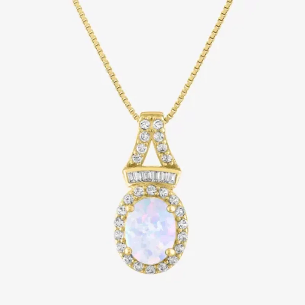 Womens Lab Created White Opal 14K Gold Over Silver 18 Inch Pendant Necklace