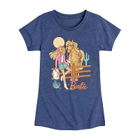 Desert Cowgirl Big Kid Girls Crew Neck Short Sleeve Classic Fit Barbie Graphic T-Shirt