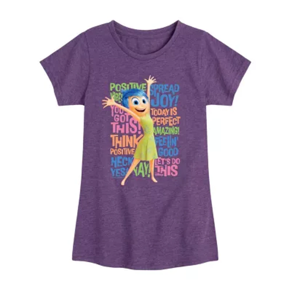 Joy Positive Words Big Kid Girls Crew Neck Short Sleeve Inside Out T-Shirt