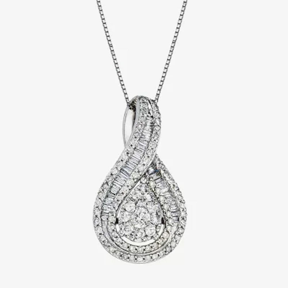 Diamond Blossom Womens 1 CT. T.W. Natural White Diamond 10K White Gold Pear 18 Inch Pendant Necklace