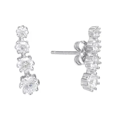 Silver Treasures Womens White Cubic Zirconia Sterling Silver Ear Climbers
