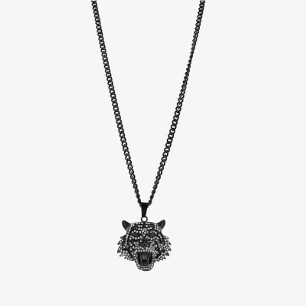 Mens Green Cubic Zirconia Stainless Steel Hypoallergenic 26 Inch Pendant Necklace