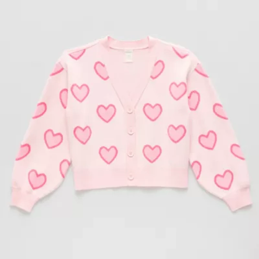 Thereabouts Little & Big Kid Girls Long Sleeve Hearts Cardigan