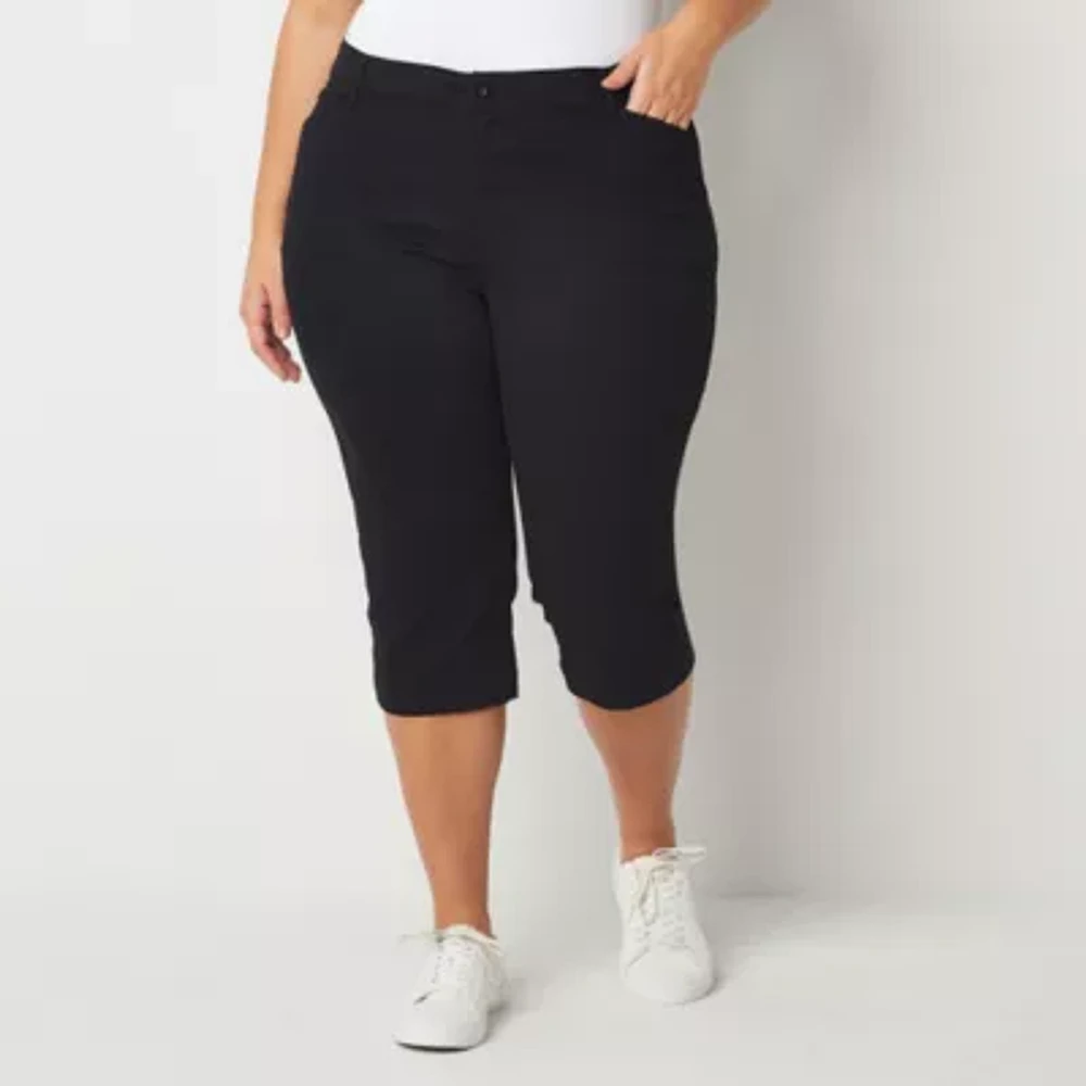 St. John's Bay Secretly Slender Womens Straight Mid Rise Plus Capri Pant